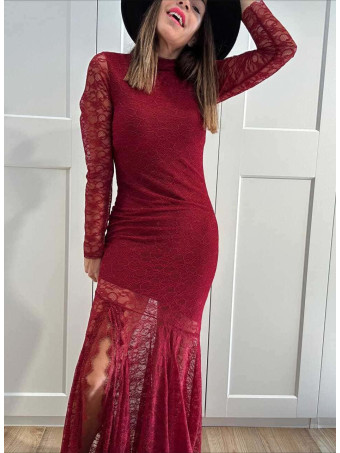 Vestido Sirena Encaje ETHERA Burdeos HEVE