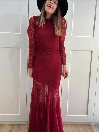 Vestido Sirena Encaje ETHERA Burdeos HEVE