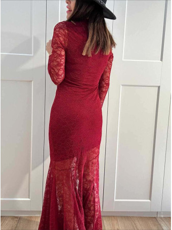 Vestido Sirena Encaje ETHERA Burdeos HEVE