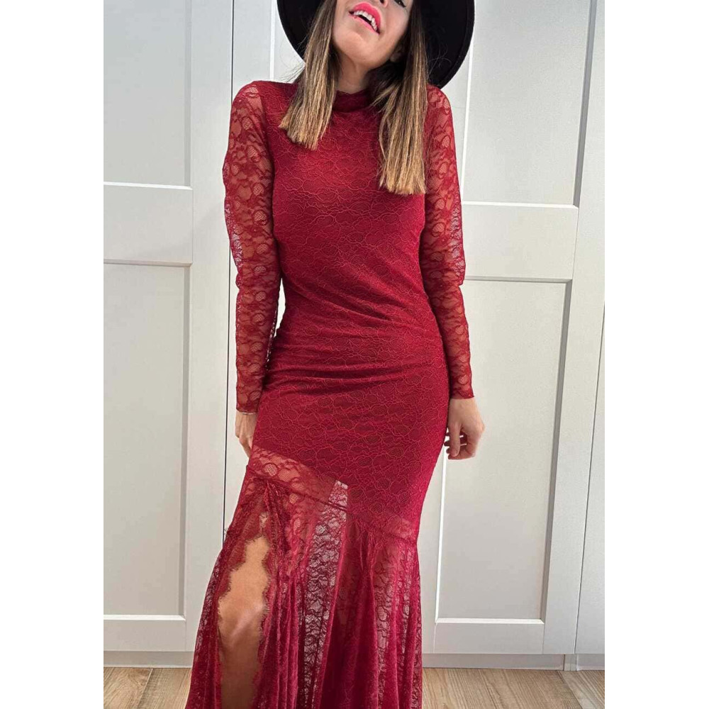 Vestido Sirena Encaje ETHERA Burdeos HEVE