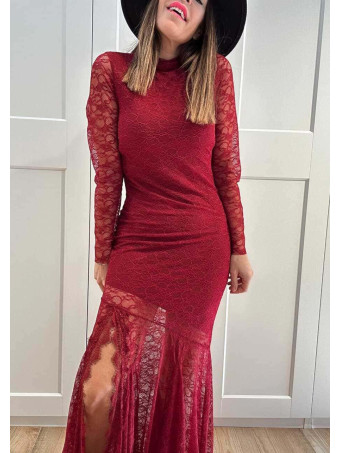 Vestido Sirena Encaje ETHERA Burdeos HEVE