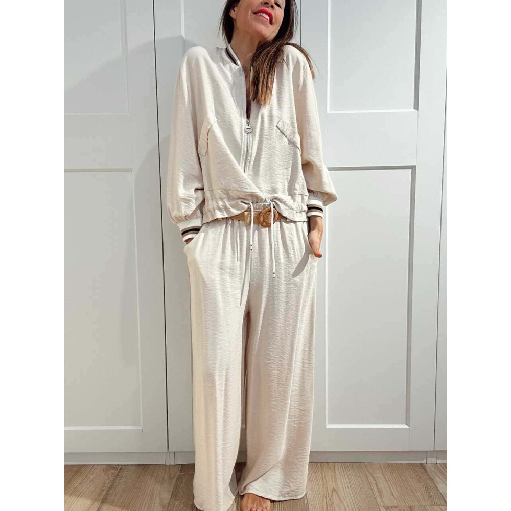 Conjunto Casual Bomber y Pantalón CALYNOR Beige HEVE