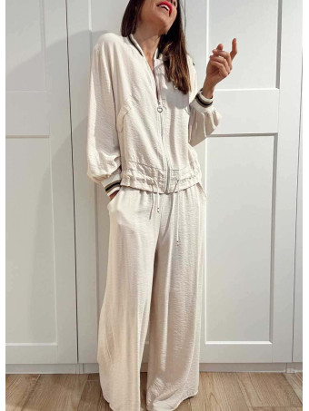 Conjunto Casual Bomber y Pantalón CALYNOR Beige HEVE