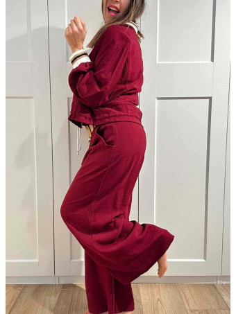 Conjunto Casual Bomber y Pantalón CALYNOR Burdeos HEVE