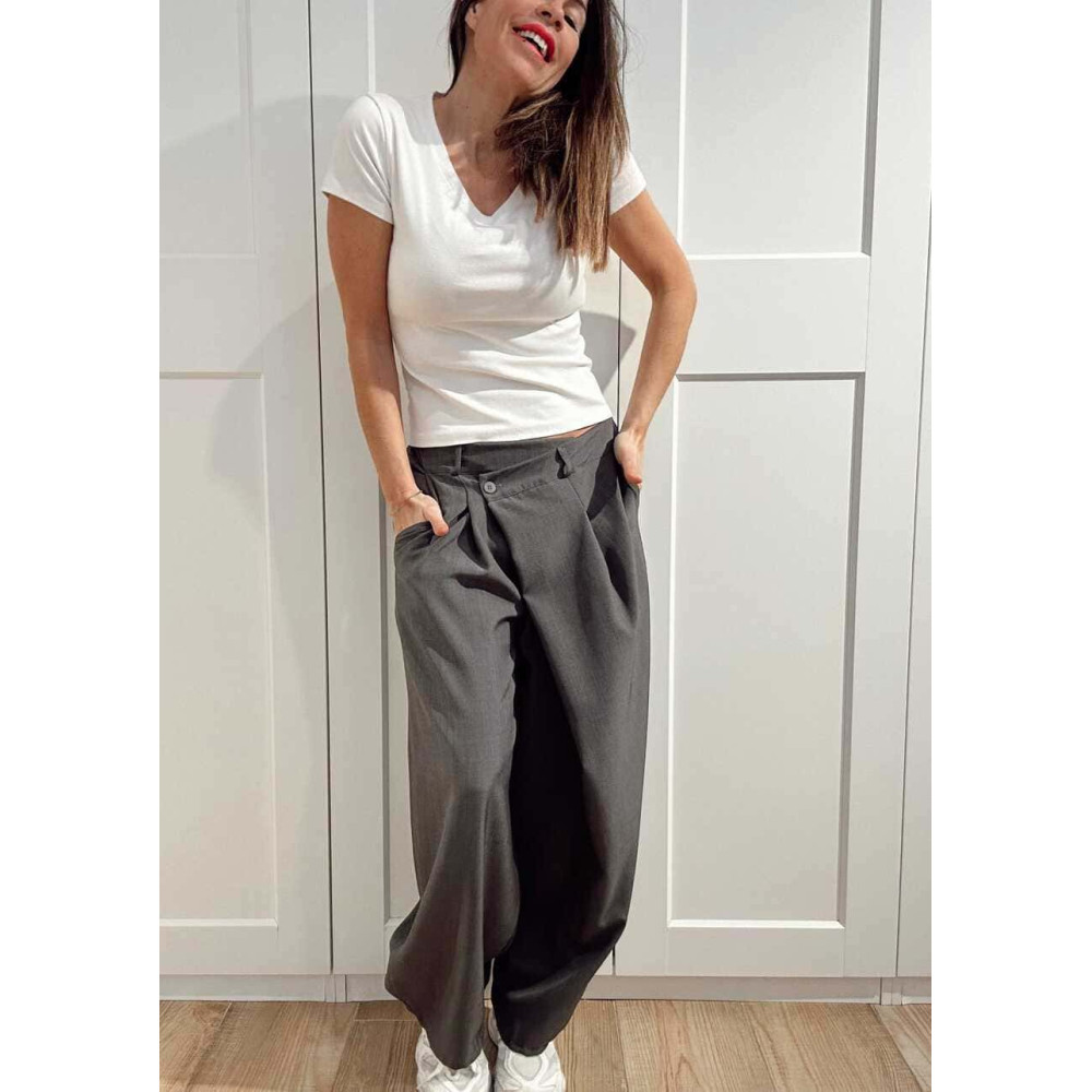 Pantalón Balloon Efecto Cruzado ZAVELLE Gris Plomo HEVE
