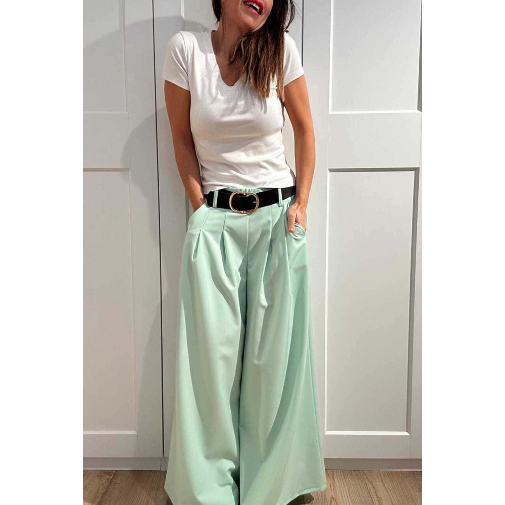 Pantalón Palazzo Cinturón CHARMELLIE Aguamarina HEVE