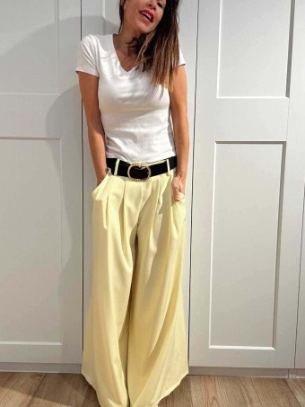 Pantalón Palazzo Cinturón CHARMELLIE Amarillo HEVE