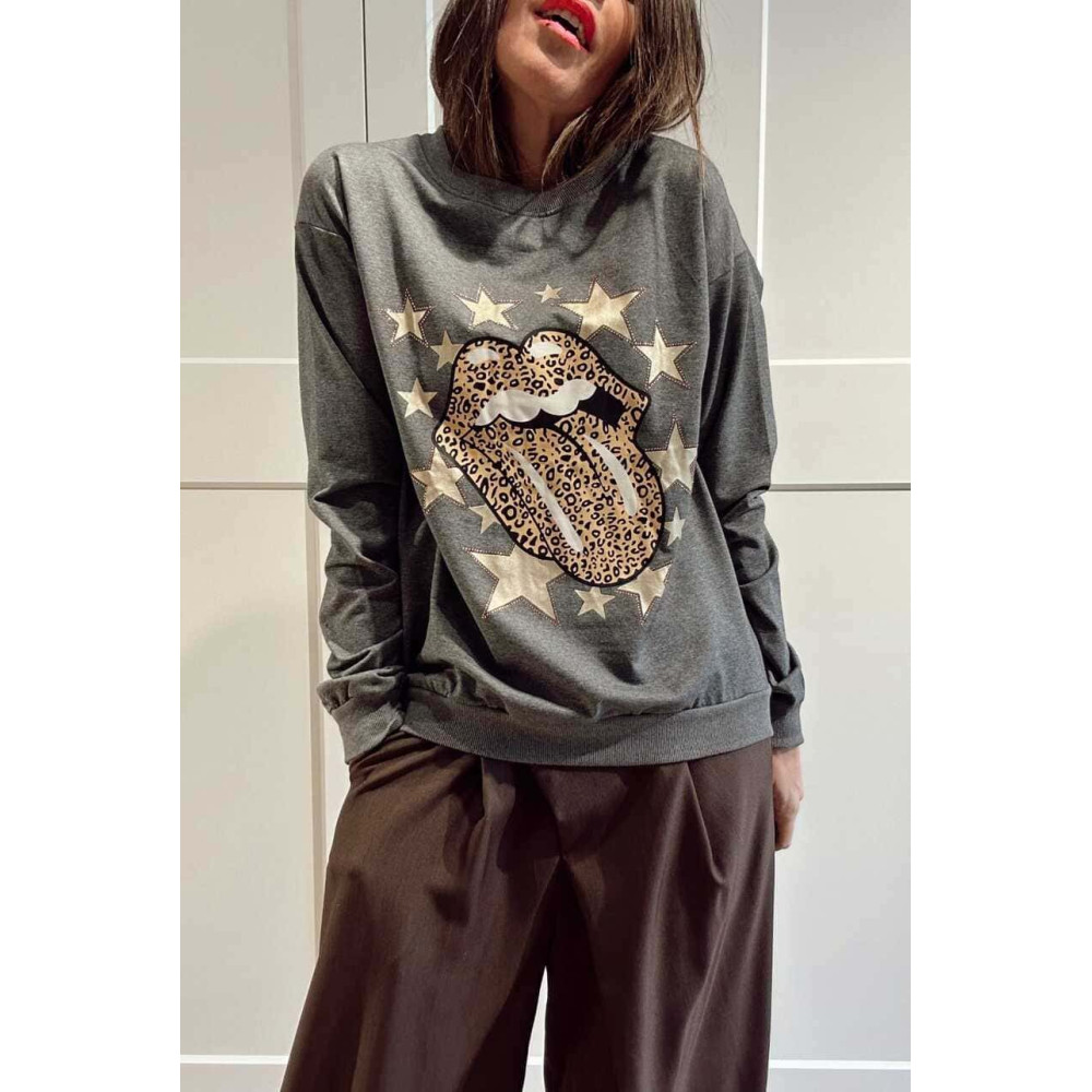 Sudadera Vinilo ROCK AND GLAM Gris HEVE