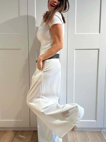 Pantalón Palazzo Cinturón CHARMELLIE Blanco HEVE