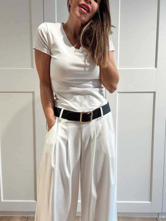 Pantalón Palazzo Cinturón CHARMELLIE Blanco HEVE