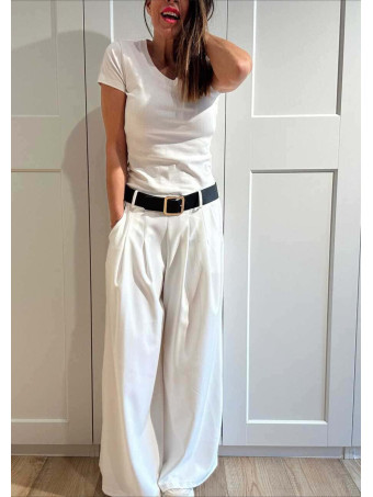 Pantalón Palazzo Cinturón CHARMELLIE Blanco HEVE
