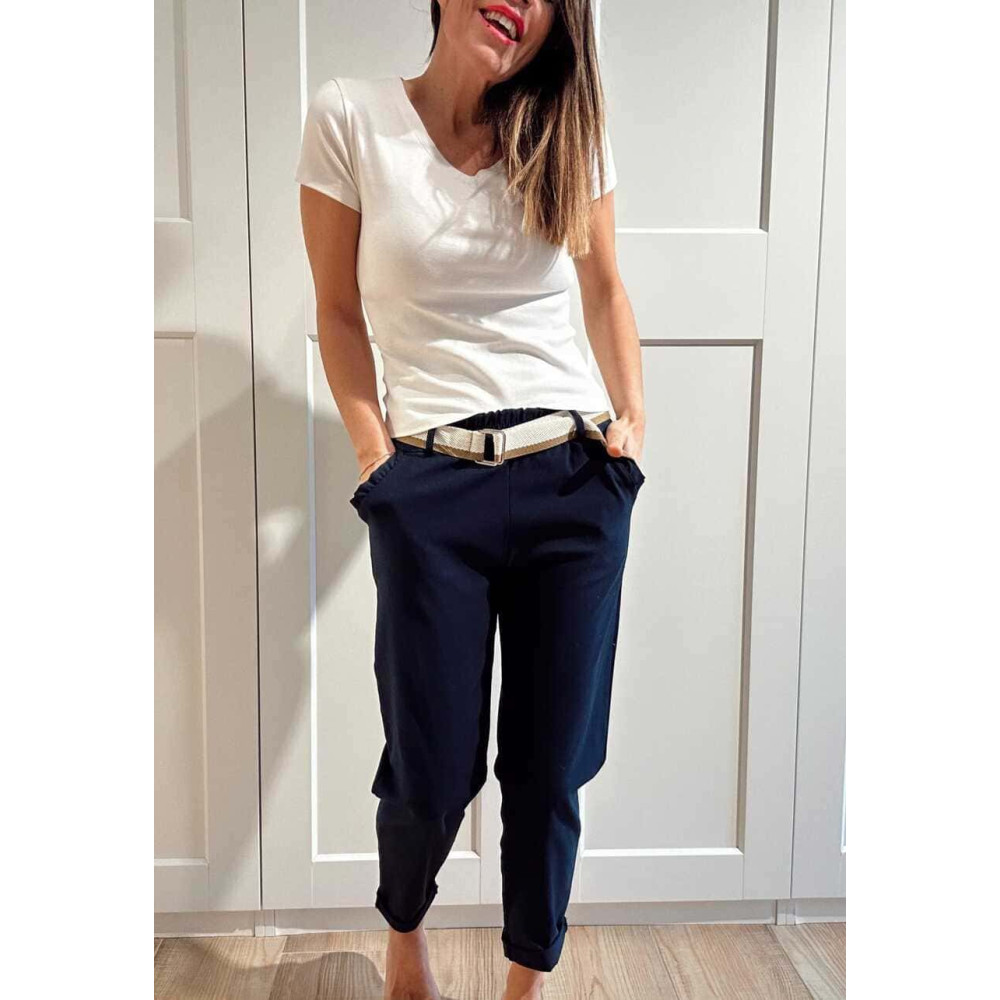 Pantalón Casual Style con Cinturón SKAVA Marino HEVE