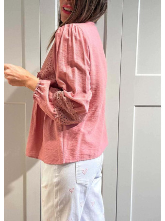 Blusa Romántica Bordado-Perforado MANON Rosa HEVE