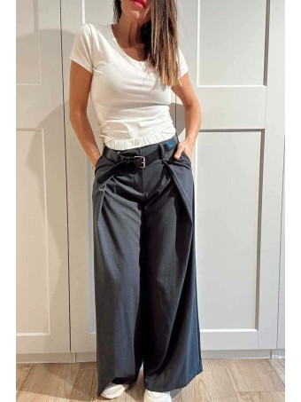 Pantalón Wide Leg Cintura Doble KELDRIC Gris Plomo HEVE