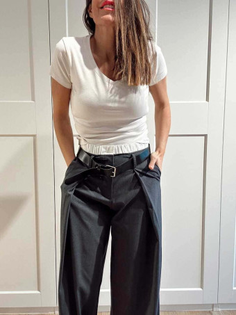 Pantalón Wide Leg Cintura Doble KELDRIC Gris Plomo HEVE
