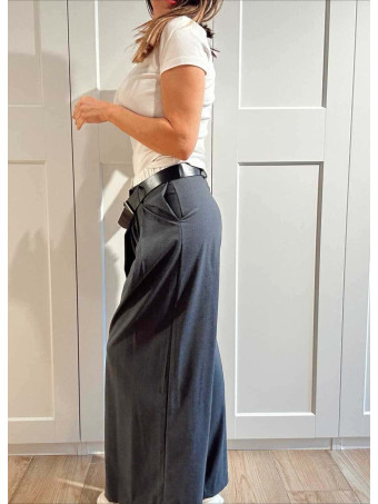 Pantalón Wide Leg Cintura Doble KELDRIC Gris Plomo HEVE