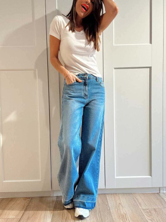 Jeans Wide Leg Bajo Desflecado DAUVEN HEVE