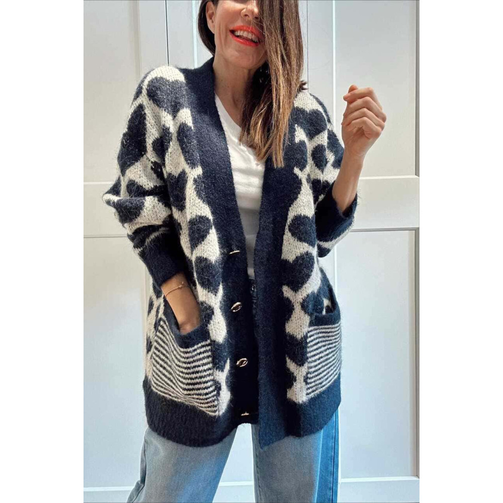 Cárdigan Oversize Corazones LOVEKIND Marino HEVE