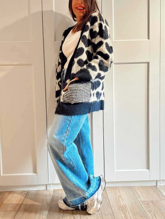 Cárdigan Oversize Corazones LOVEKIND Marino HEVE