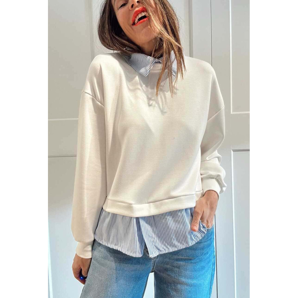 Sudadera Modal Efecto Sobrepuesto KELLANOR Blanco HEVE