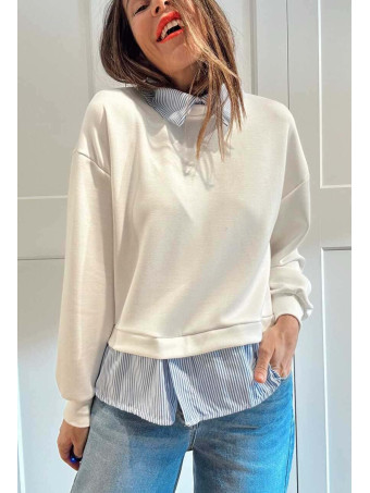 Sudadera Modal Efecto Sobrepuesto KELLANOR Blanco HEVE