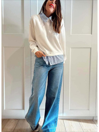 Sudadera Modal Efecto Sobrepuesto KELLANOR Blanco HEVE