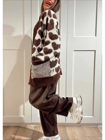 Cárdigan Oversize Corazones LOVEKIND Marrón HEVE