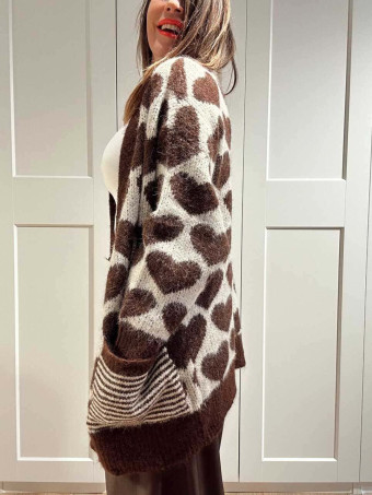 Cárdigan Oversize Corazones LOVEKIND Marrón HEVE