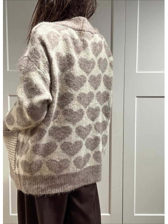 Cárdigan Oversize Corazones LOVEKIND Taupe HEVE