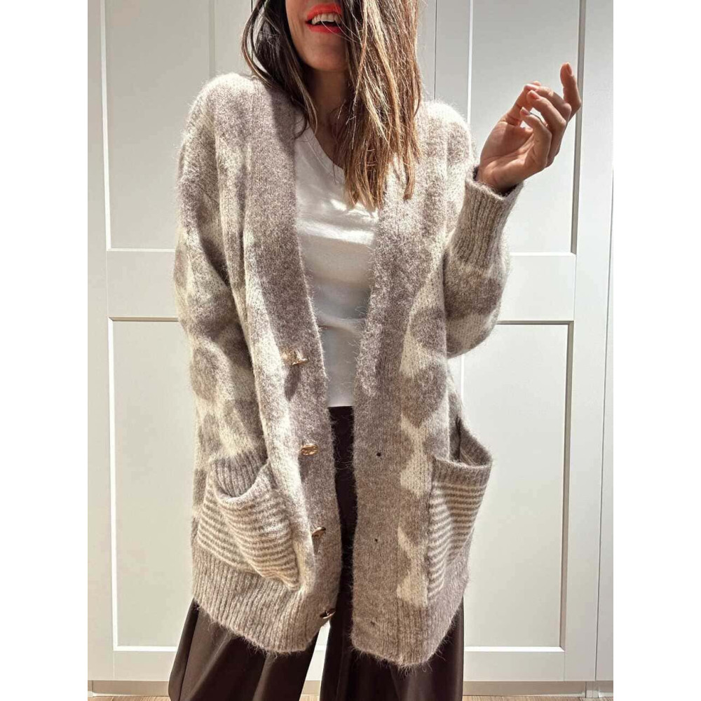 Cárdigan Oversize Corazones LOVEKIND Taupe HEVE