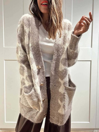 Cárdigan Oversize Corazones LOVEKIND Taupe HEVE