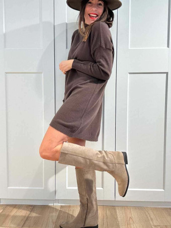 Vestido Punto Cuello Vuelto KYROE Marrón HEVE