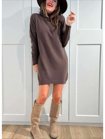 Vestido Punto Cuello Vuelto KYROE Marrón HEVE
