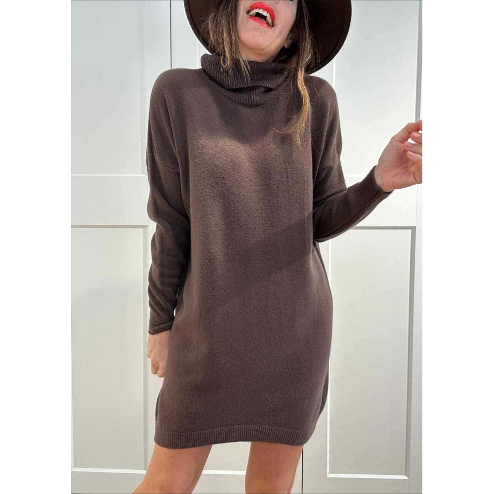 Vestido Punto Cuello Vuelto KYROE Marrón HEVE