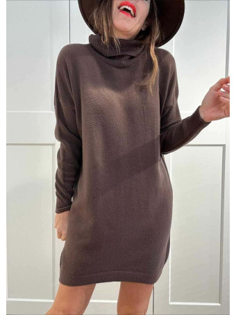 Vestido Punto Cuello Vuelto KYROE Marrón HEVE