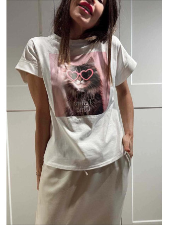 Camiseta Algodón FELINE CHIC Blanco HEVE