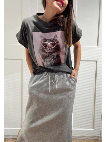 Camiseta Algodón FELINE CHIC Gris HEVE