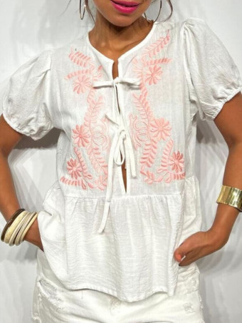 Blusa Bordados y Lazadas MARKOWA Blanco/Rosa HEVE