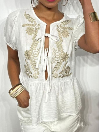 Blusa Bordados y Lazadas MARKOWA Blanco/Taupe HEVE