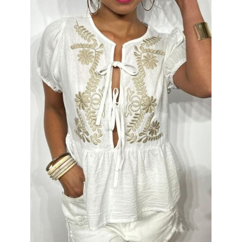 Blusa Bordados y Lazadas MARKOWA Blanco/Taupe HEVE