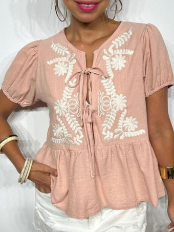 Blusa Bordados y Lazadas MARKOWA Nude HEVE