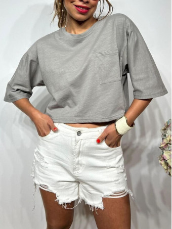 Camiseta Cropped Algodón TIGHTEEN Gris HEVE