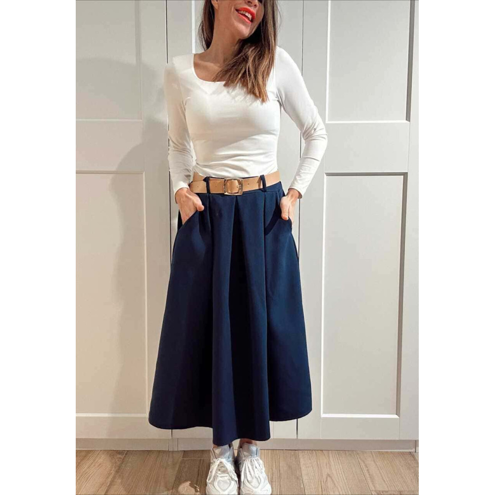 Falda Midi con Cinturón NAZLIE Marino HEVE