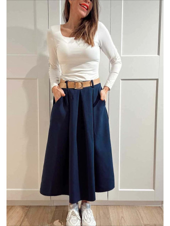 Falda Midi con Cinturón NAZLIE Marino HEVE
