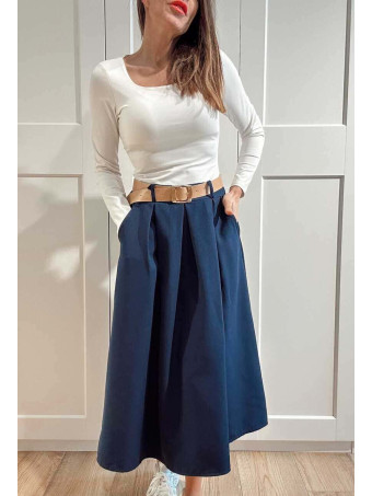 Falda Midi con Cinturón NAZLIE Marino HEVE