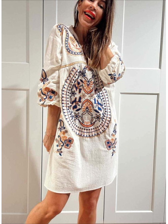 Vestido Rústico Bordado NANUKA Beige HEVE