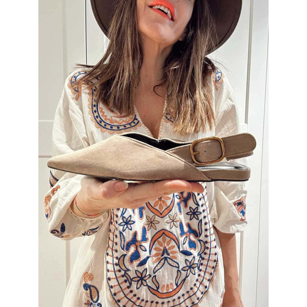 Zapato Destalonado Efecto Ante SIGRID Taupe HEVE