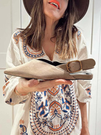 Zapato Destalonado Efecto Ante SIGRID Taupe HEVE