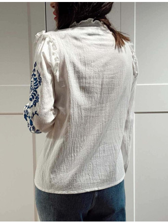 Blusa Rústica Bordados WONSEO Blanco/Marino HEVE