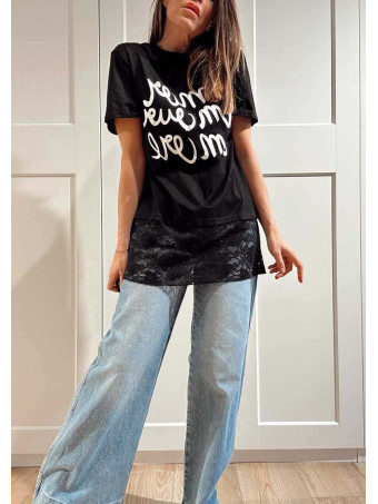Camiseta Encaje Lettering AMOUR Negro HEVE